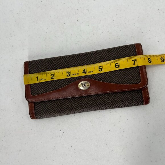 Vtg Christian Dior Herringbone Wallet Clutch Brown Leather Made in Spain - Picture 8 of 14